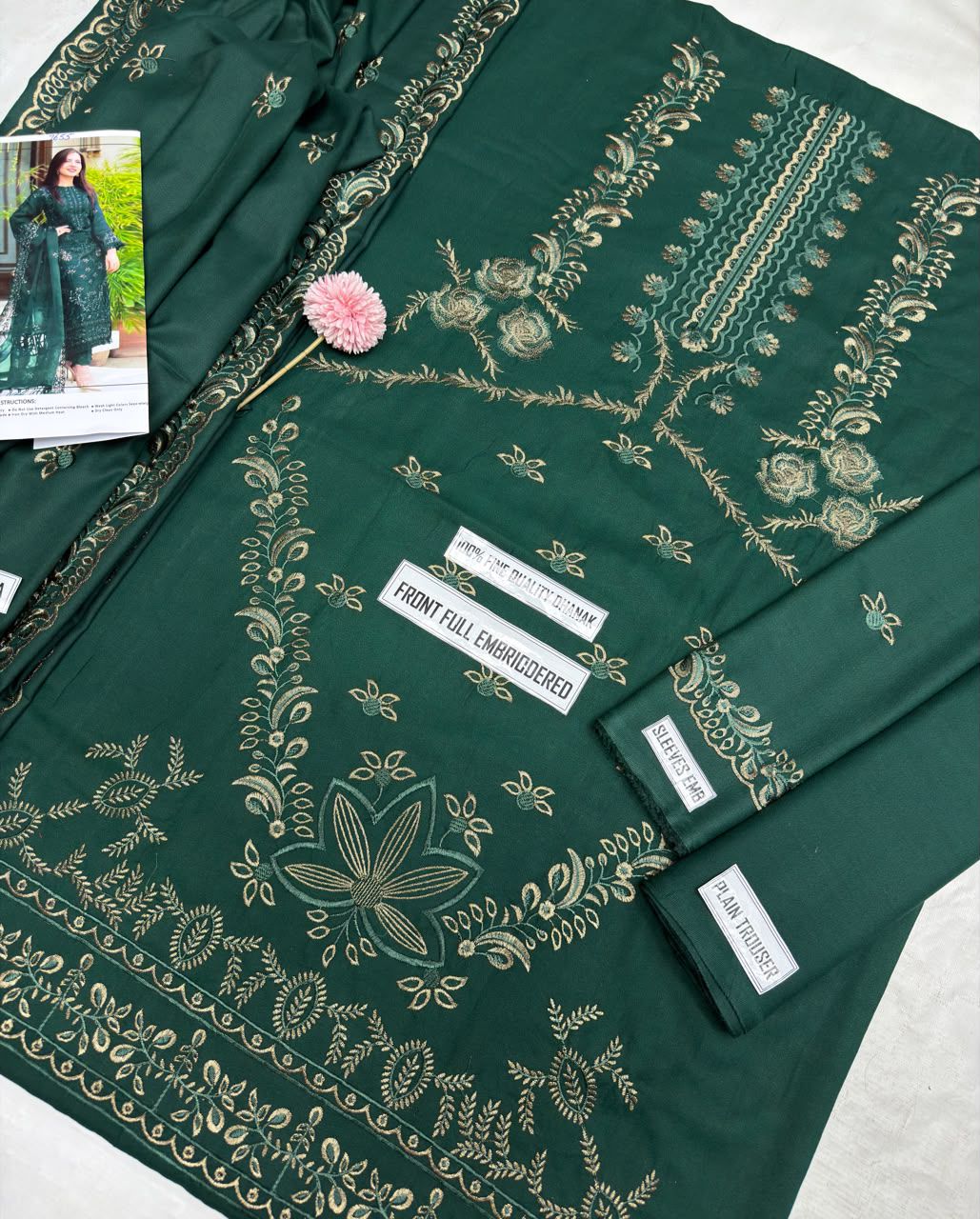 Nisa Winter Collection FF-7655B – 3PC Embroidered Dhanak Suit (Dark Green)