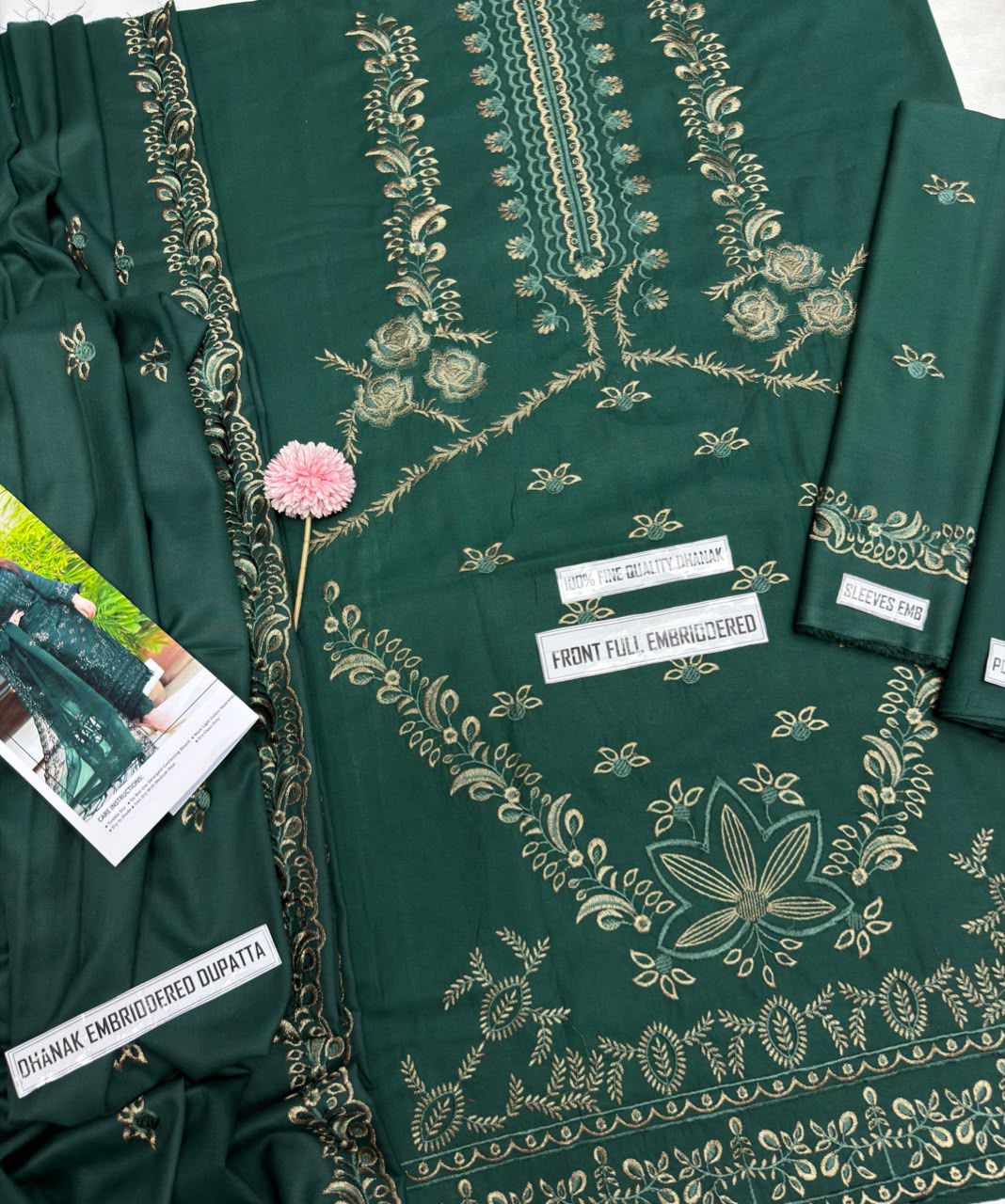 Nisa Winter Collection FF-7655B – 3PC Embroidered Dhanak Suit (Dark Green)