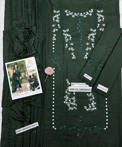 Agha Noor Winter Collection FF-3061C – 3PC Embroidered Dhanak Suit (Dark Green)