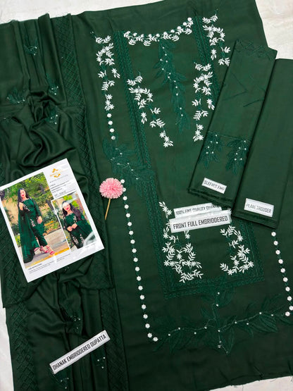 Agha Noor Winter Collection FF-3061C – 3PC Embroidered Dhanak Suit (Dark Green)