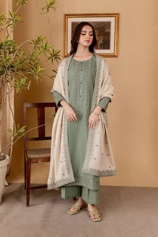 Batik Dhanak Collection BK-25333 – 3PC Embroidered Suit (Sage Green)