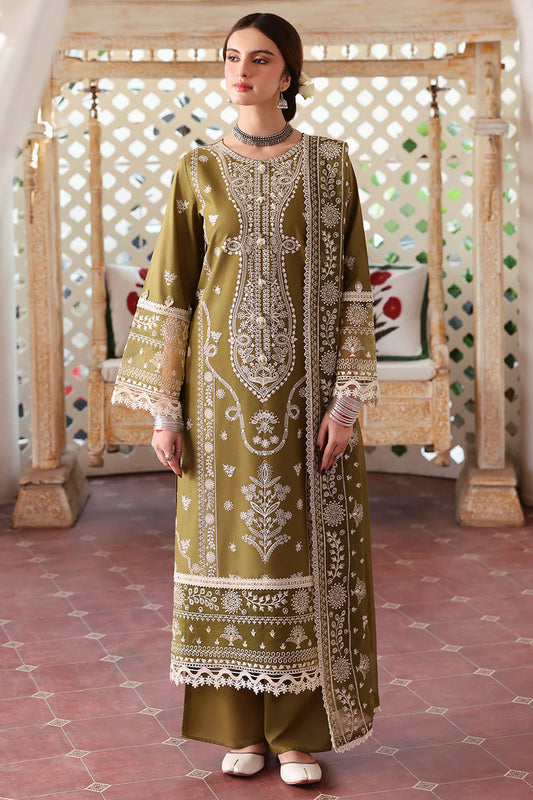Noorey Dhanak Collection NY-49333 – 3PC Embroidered Suit (Olive Green)