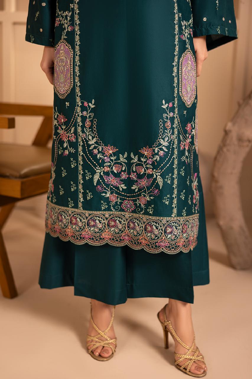 Batik Premium Dhanak Collection DE-417 – 3PC Embroidered Suit (Dark Green)
