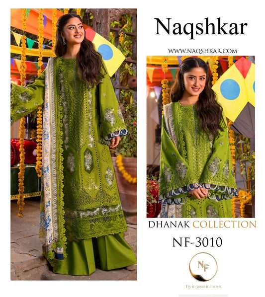 Naqshkar Dhanak Collection NF-3010 – 3PC Embroidered Suit (Premium)