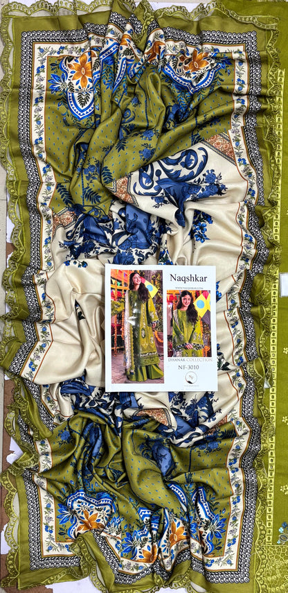 Naqshkar Dhanak Collection NF-3010 – 3PC Embroidered Suit (Premium)