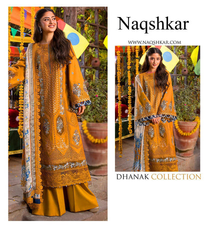 Naqshkar Dhanak Collection NF-3010 – 3PC Embroidered Suit (Mustard)