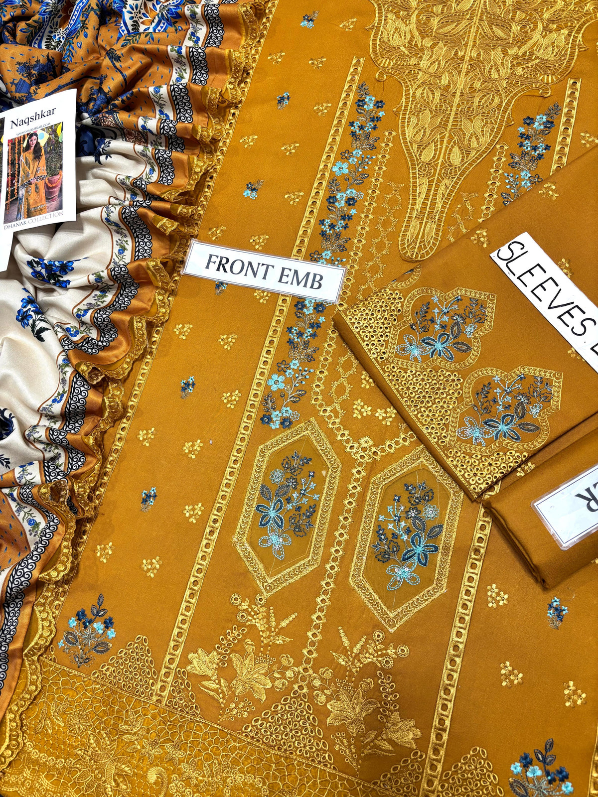 Naqshkar Dhanak Collection NF-3010 – 3PC Embroidered Suit (Mustard)