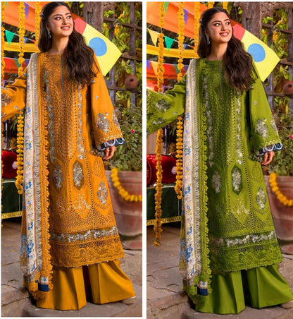 Naqshkar Dhanak Collection NF-3010 – 3PC Embroidered Suit (Mustard)