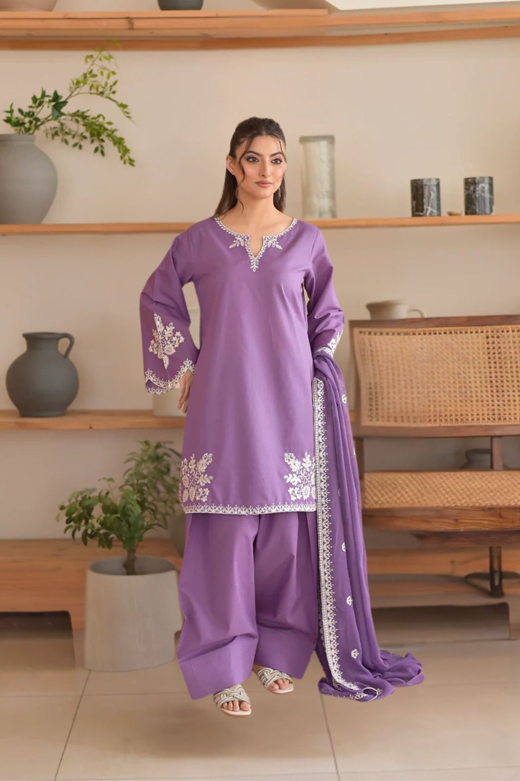 Aneela's 9023 – Dhanak Embroidered Winter 3-Piece Suit