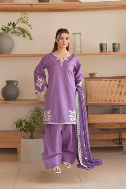 Aneela's 9023 – Dhanak Embroidered Winter 3-Piece Suit