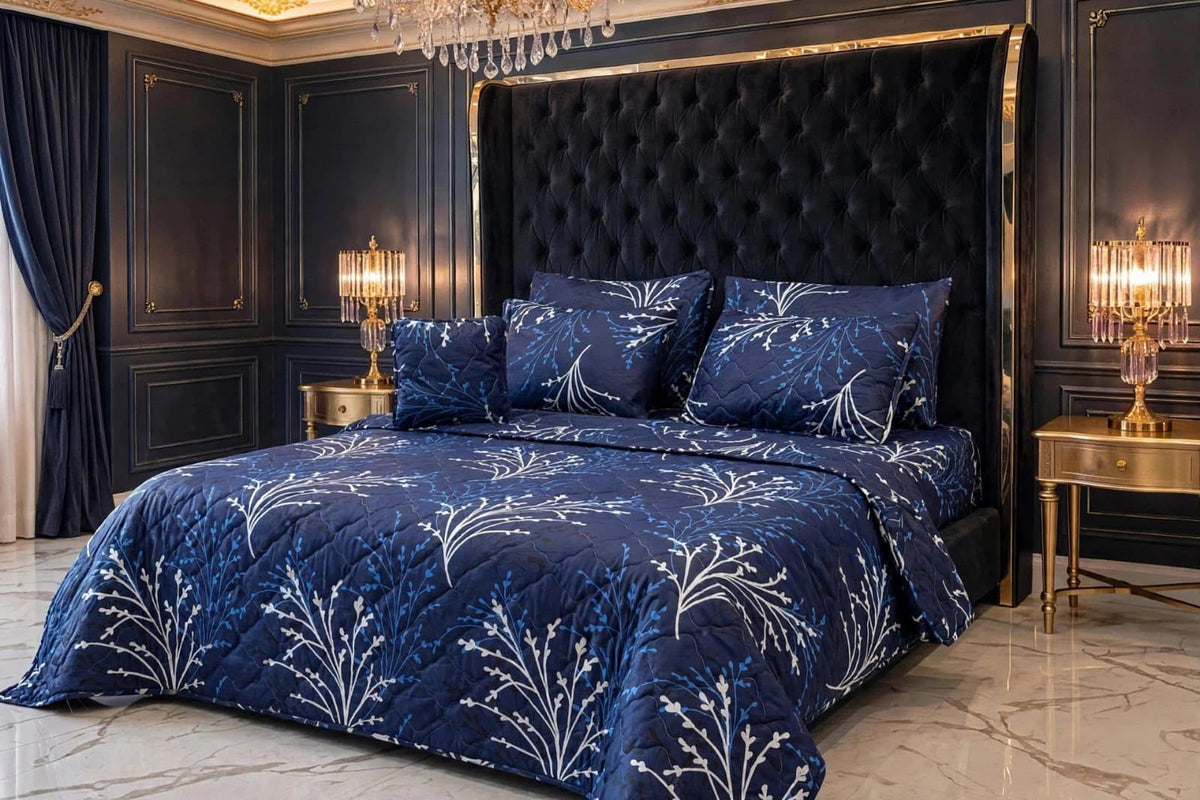 7Pc Printed Comforter Set – King Size Cotton Mix