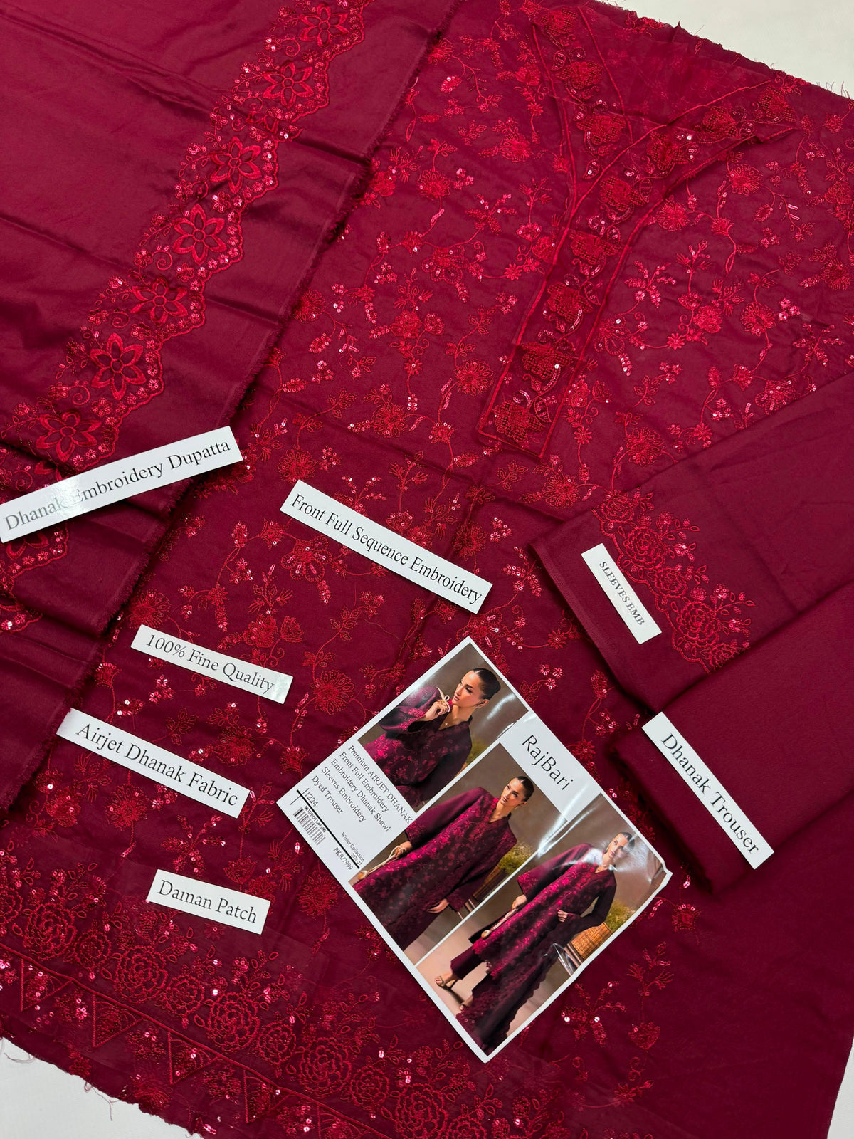 RajBari 1224 | Premium Airjet Dhanak Heavy Embroidery 3-Piece Winter Suit