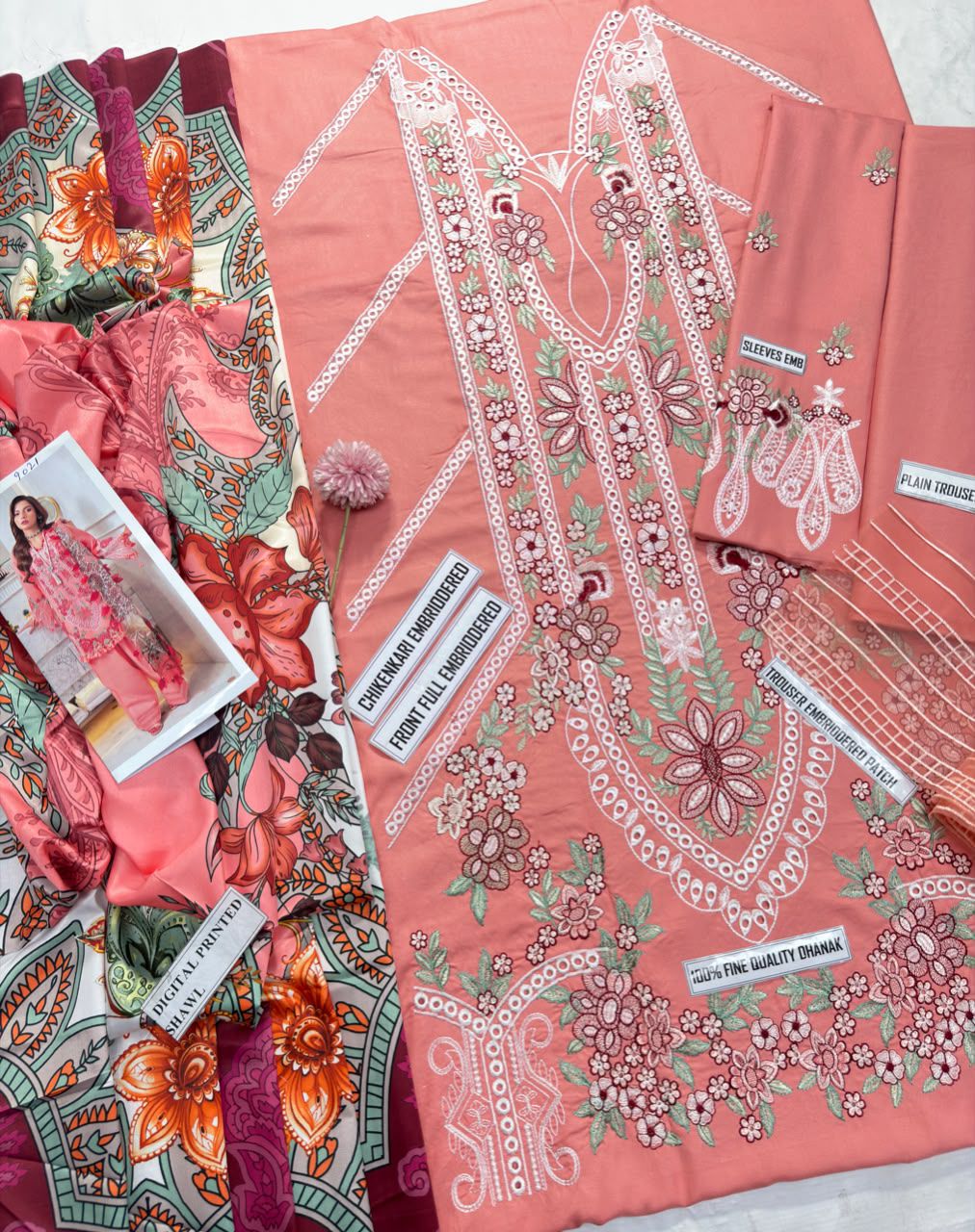 Jade 9021 | Premium Dhanak Chikankari Heavy Embroidery 3-Piece Winter Suit