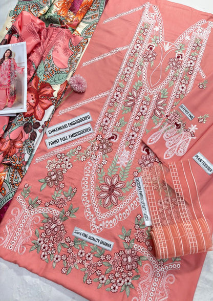 Jade 9021 | Premium Dhanak Chikankari Heavy Embroidery 3-Piece Winter Suit