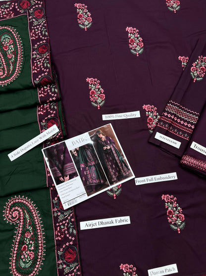 Batik 1377 | Premium Airjet Dhanak Heavy Embroidery 3-Piece Winter Suit