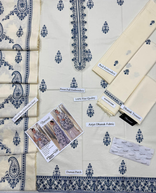 Bareeze 1203 | Premium Airjet Dhanak Heavy Embroidery 3-Piece Winter Suit