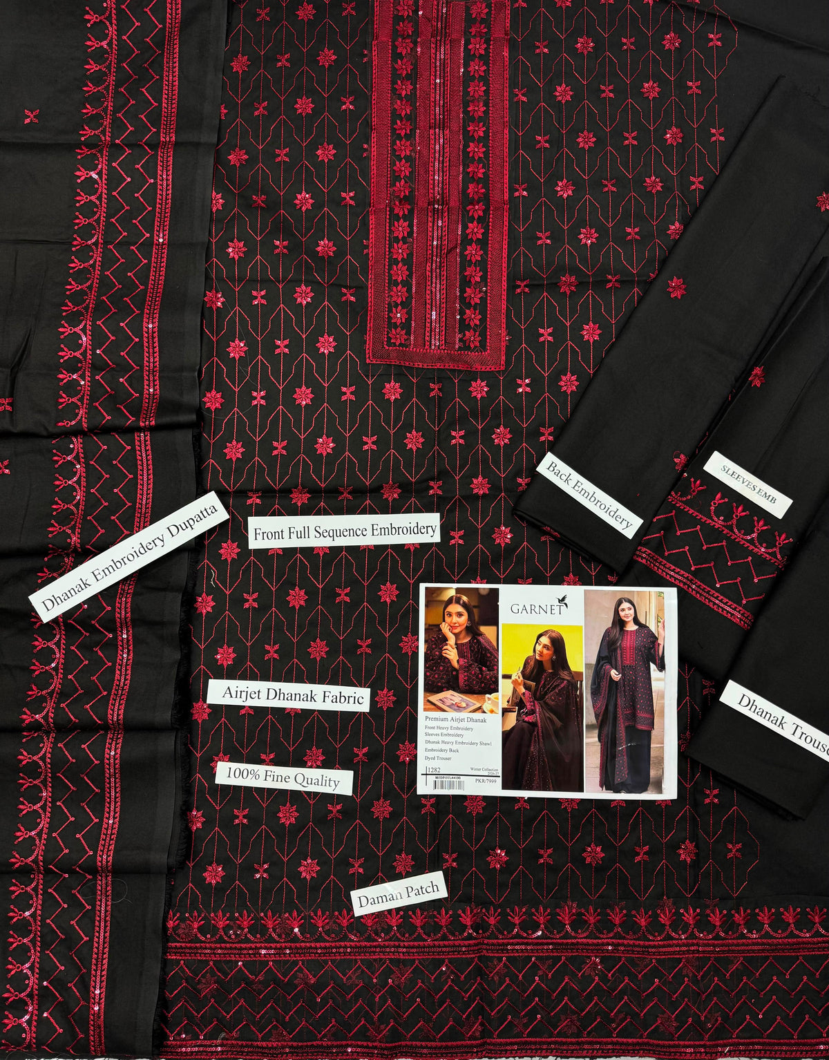 Garnet 1282 | Premium Airjet Dhanak Heavy Embroidery 3-Piece Winter Suit