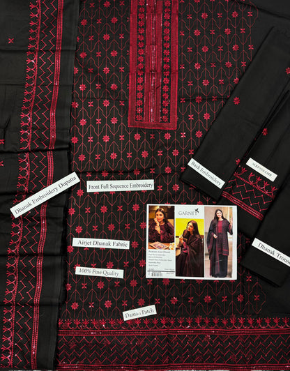 Garnet 1282 | Premium Airjet Dhanak Heavy Embroidery 3-Piece Winter Suit