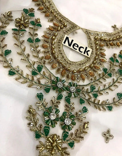 Heavy Embroidered Chiffon & Malai Unstitched Suit | Off White Bridal Collection