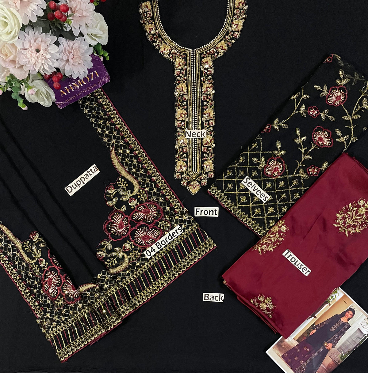 Ahmozi Iznik Premium Chiffon Embroidered Unstitched Suit