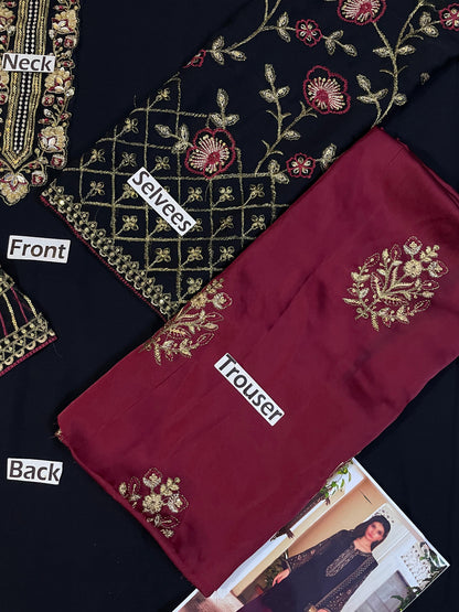 Ahmozi Iznik Premium Chiffon Embroidered Unstitched Suit