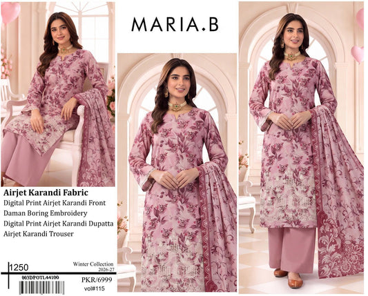 Maria B Premium Digital Print Airjet Karandi Unstitched Suit | Daman Heavy Boring