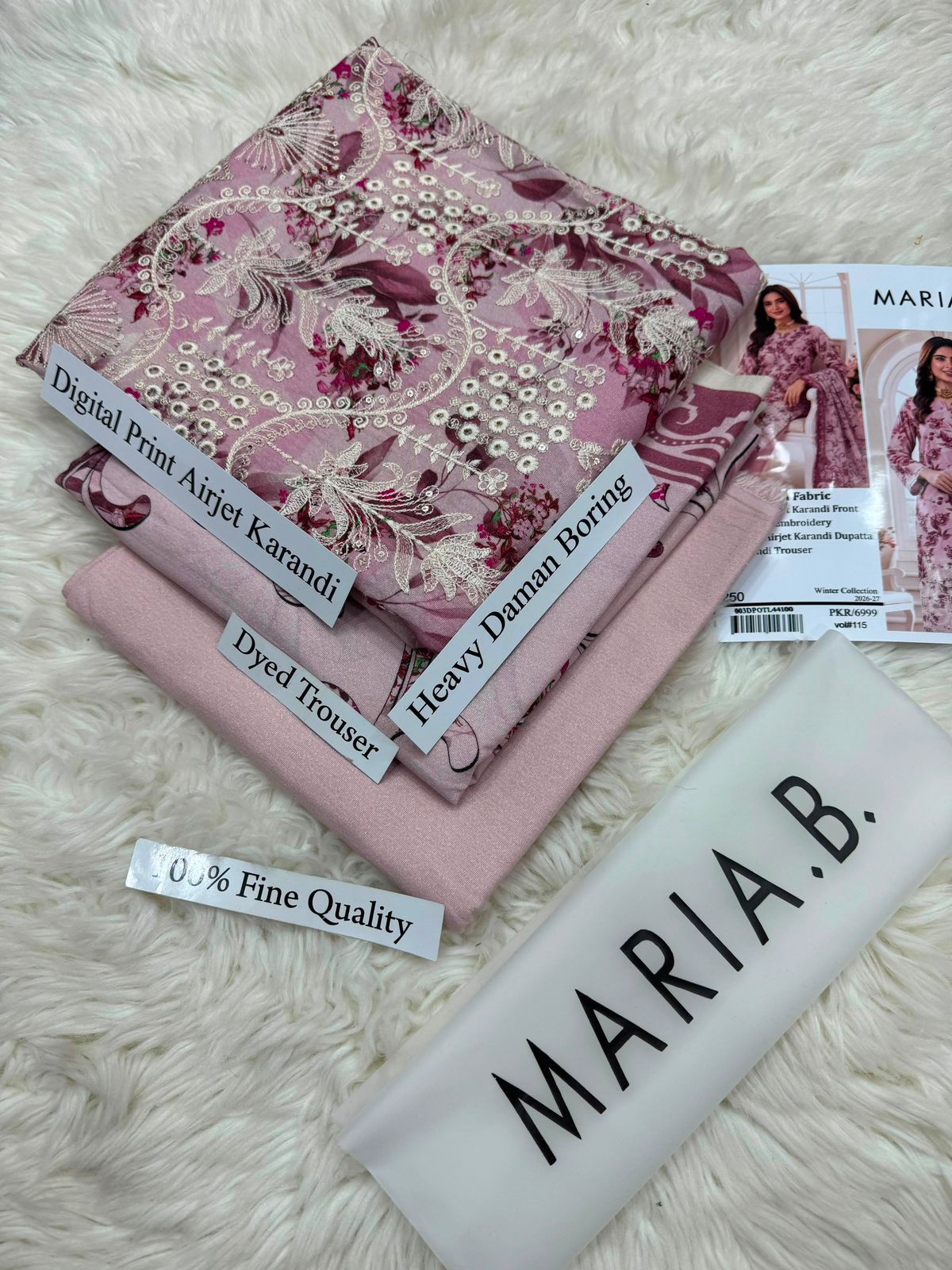 Maria B Premium Digital Print Airjet Karandi Unstitched Suit | Daman Heavy Boring