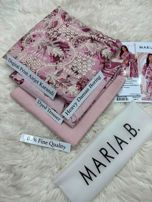 Maria B Premium Digital Print Airjet Karandi Unstitched Suit | Daman Heavy Boring