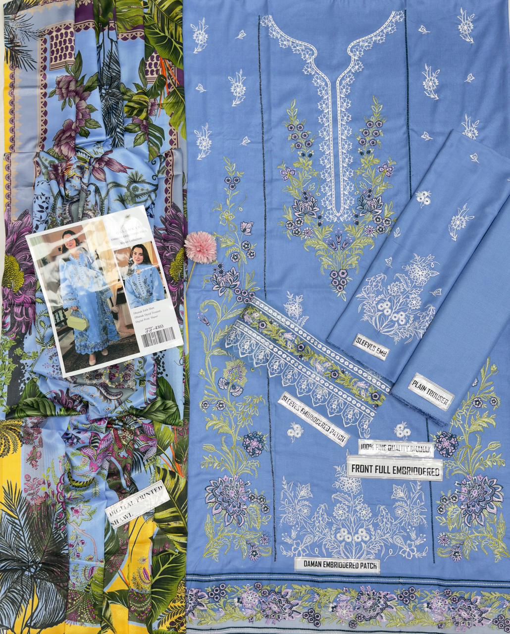 Qalamkar Embroidered Dhanak Suit – Code 480