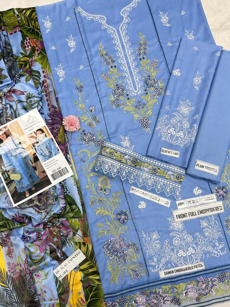 Qalamkar Embroidered Dhanak Suit – Code 480