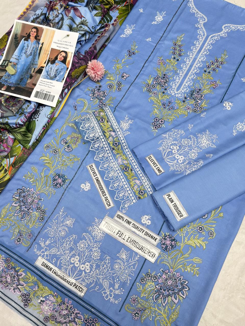 Qalamkar Embroidered Dhanak Suit – Code 480