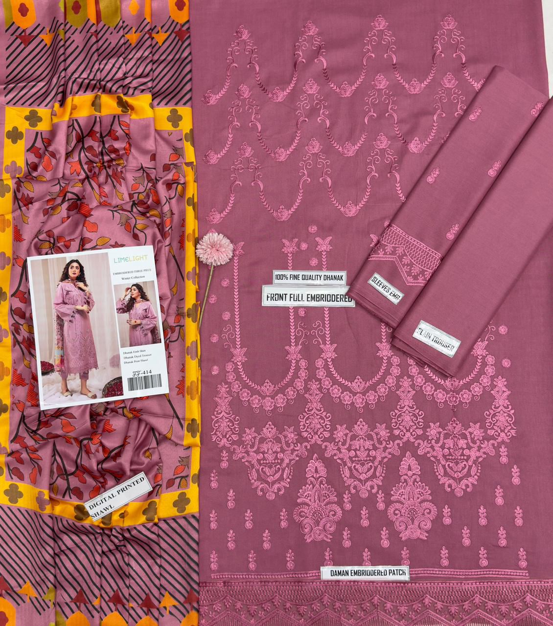 Limelight Embroidered Dhanak Suit – Code 414