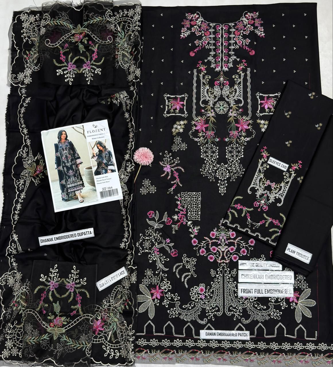 Florent Chikankari Embroidered Dhanak Suit – Code 584