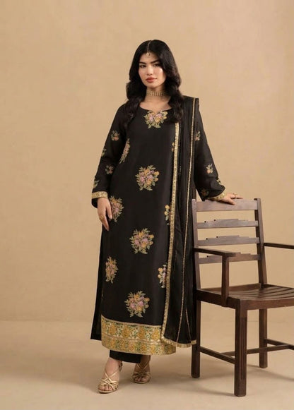 Maria B Dhanak Embroidered Suit 2715 – Black | Winter Collection 2026-27