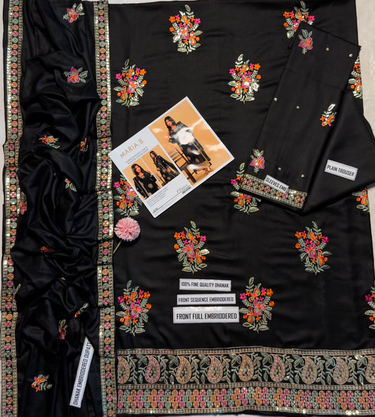 Maria B Dhanak Embroidered Suit 2715 – Black | Winter Collection 2026-27
