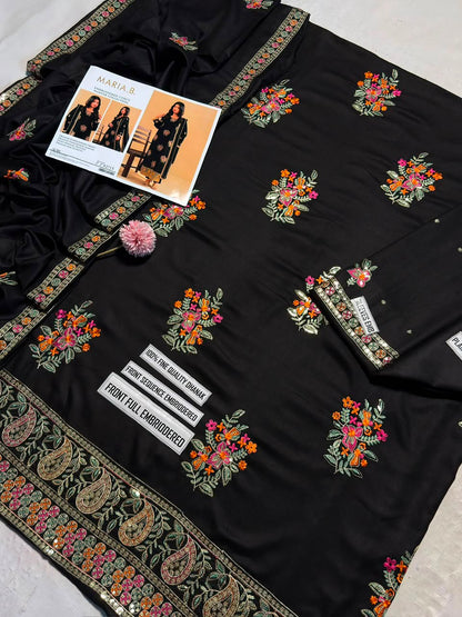Maria B Dhanak Embroidered Suit 2715 – Black | Winter Collection 2026-27