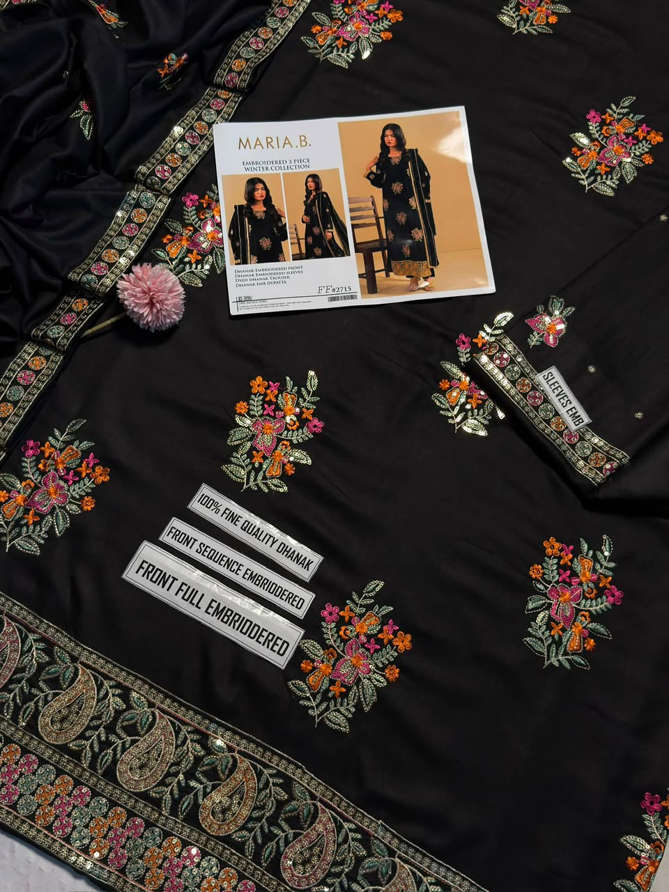 Maria B Dhanak Embroidered Suit 2715 – Black | Winter Collection 2026-27