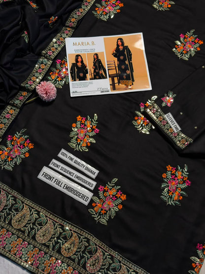 Maria B Dhanak Embroidered Suit 2715 – Black | Winter Collection 2026-27