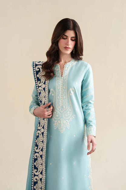 Zaib 9024 Dhanak Embroidered Suit – Sky Blue | Winter Collection 2026-27