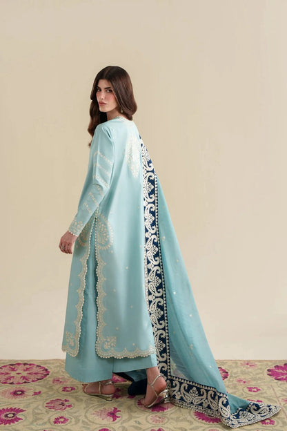Zaib 9024 Dhanak Embroidered Suit – Sky Blue | Winter Collection 2026-27