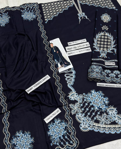 Jugnu 9016 Dhanak Embroidered Suit – Navy Blue | Winter Collection 2026-27