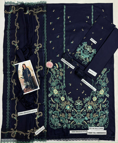 Ziva 9011 Dhanak Embroidered Suit – Navy Blue | Winter Collection 2026-27