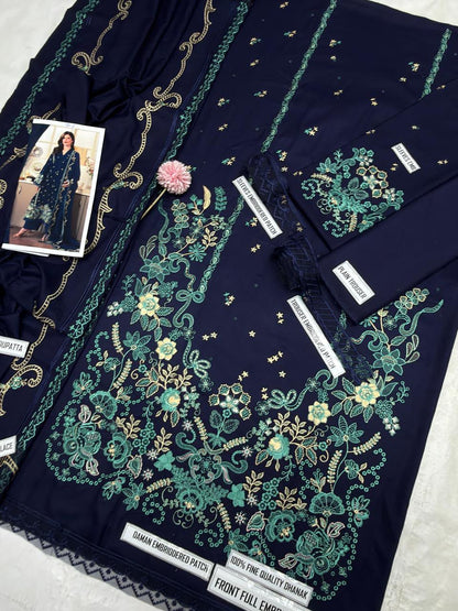 Ziva 9011 Dhanak Embroidered Suit – Navy Blue | Winter Collection 2026-27