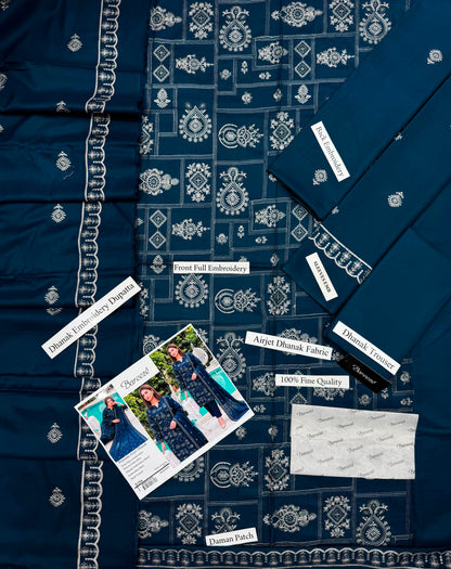 Premium Airjet Dhanak With Embroidery Dhanak Shawl – Steel Blue | Winter Collection 2026-27