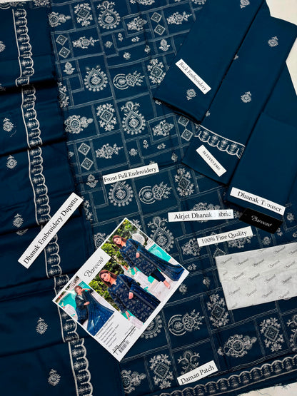 Premium Airjet Dhanak With Embroidery Dhanak Shawl – Steel Blue | Winter Collection 2026-27