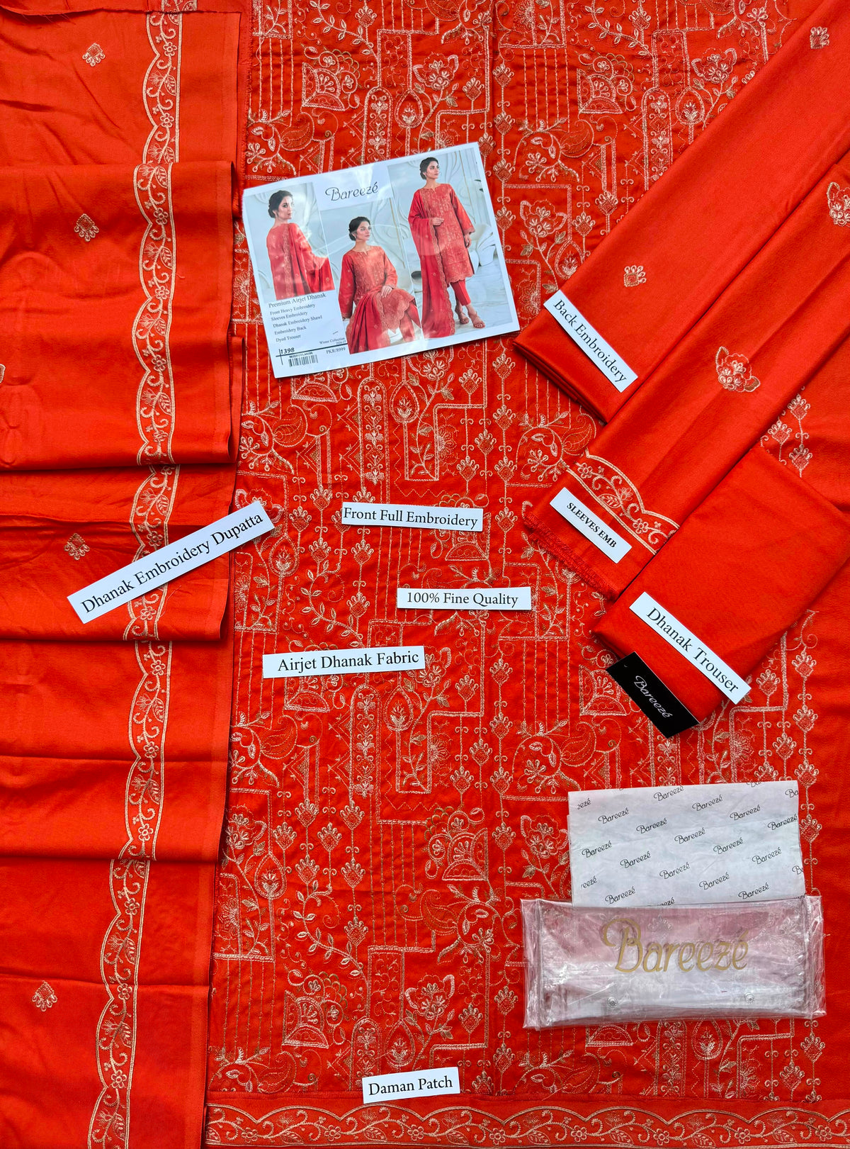 Premium Airjet Dhanak With Embroidery Dhanak Shawl – Rust Orange | Winter Collection 2026-27