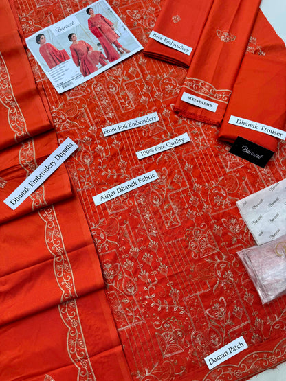 Premium Airjet Dhanak With Embroidery Dhanak Shawl – Rust Orange | Winter Collection 2026-27