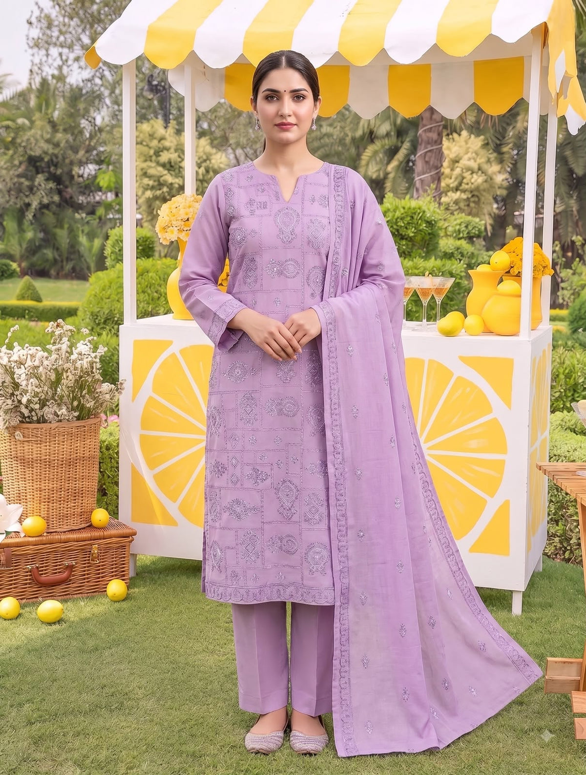 Premium Airjet Dhanak With Embroidery Dhanak Shawl – Lavender | Winter Collection 2026-27