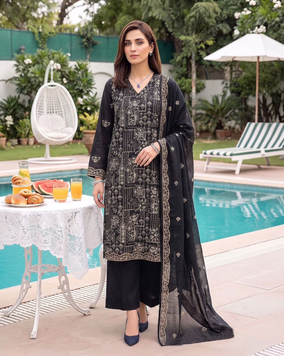 Premium Airjet Dhanak With Embroidery Dhanak Shawl – Black | Winter Collection 2026-27