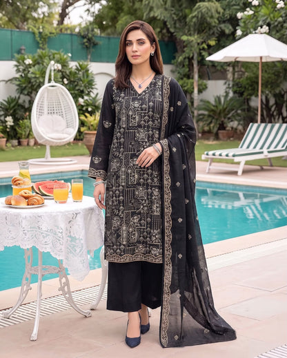Premium Airjet Dhanak With Embroidery Dhanak Shawl – Black | Winter Collection 2026-27